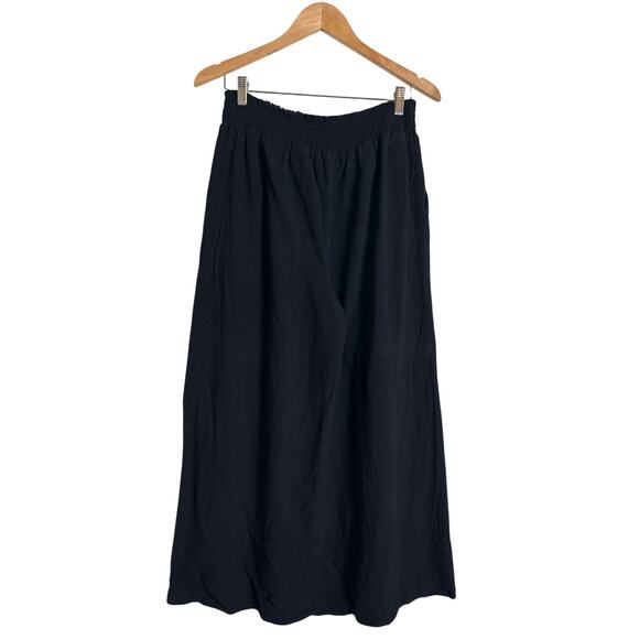 High Waisted Drawstring Women's Linen Blend Wide Leg Cropped Pants Size XL Black - Picture 4 of 6
